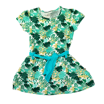 VESTIDO NIÑA M/C FLORES V23M6583 TURQUESA1