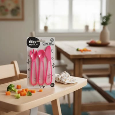 Primer Set de Cubiertos Color Rosa The Baby Nation