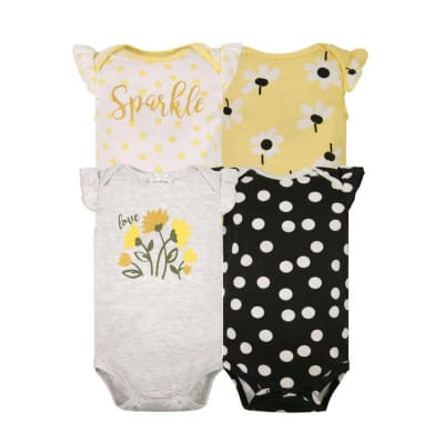 Set 4 Bodys Manga Corta Amarillo flores