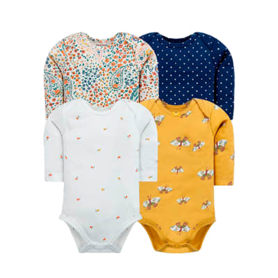 Set de 4 bodys manga larga mostaza mariposas