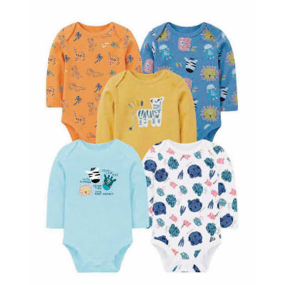 Set de 5 bodys manga larga Celeste Animalitos