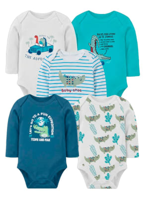 Set de 5 bodys manga larga azul cocodrilo