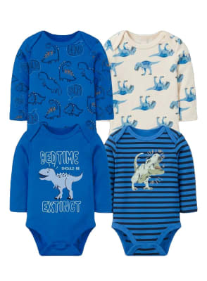 Set de 4 bodys manga larga Azul Dino Rayas
