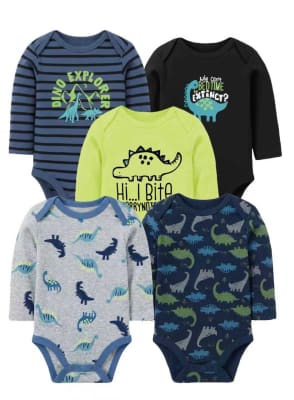 Set de 5 bodys manga larga Azul Dino
