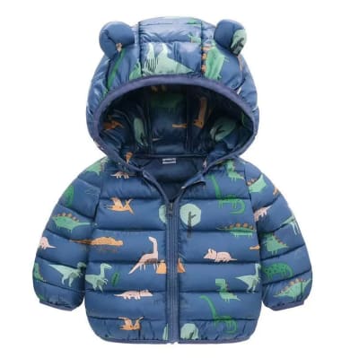 Chaqueta Parka Con Capucha Azul Dinosaurio