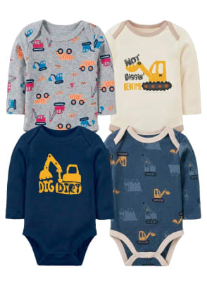 Set de 4 bodys manga larga Azul Maquina