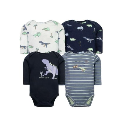 Set de 4 Bodys Manga Larga Azul Dinosaurio