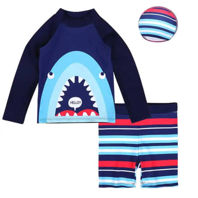 Traje de baño 3 piezas azul rayas1