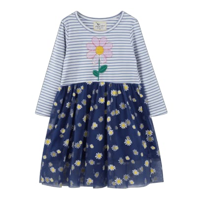 Vestido Manga Larga Girasoles Tul