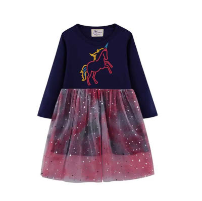 Vestido Manga Larga Unicornio Colores Tul