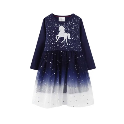 Vestido Manga Larga Unicornio Plateado Tul