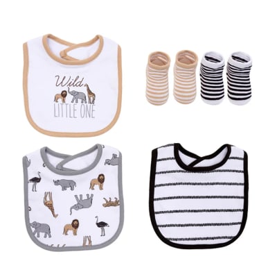 Set de 3 baberos 2 Calcetines Bambino Animales1