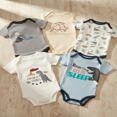 Set 5 Bodys Manga Corta Beige Dinosaurio