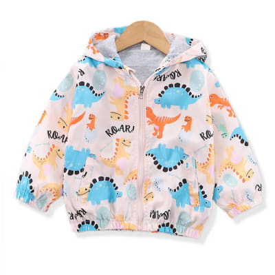 Cortaviento Beige Dinosaurios Celeste