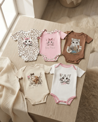 Set 5 bodys manga corta Beige gatita