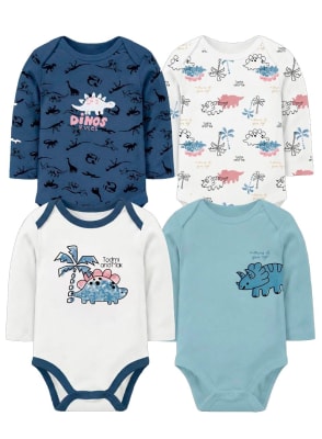 Set de 4 bodys manga larga Blanco Dino Rules