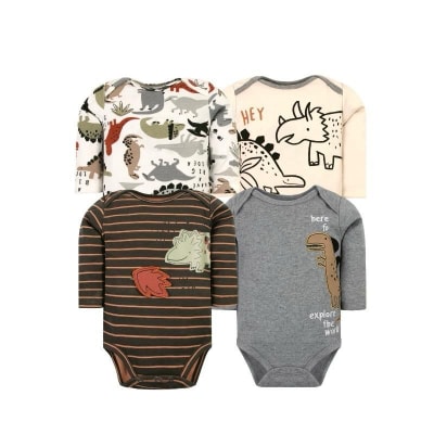 Set de 4 bodys manga larga cafe Dinosaurios