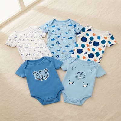 Set 5 Bodys Manga Corta Blanco tigre