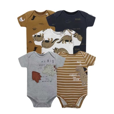 Set 5 bodys manga corta café dinosaurios