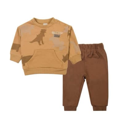 Conjunto Algodón 2 Piezas Café Dinosaurio