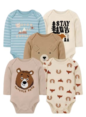 Set de 5 bodys manga larga cafe osito