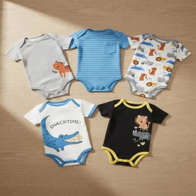 Set 5 Bodys Manga Corta Celeste Animales