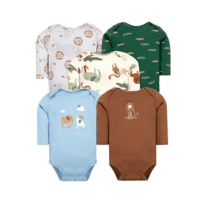 Set de 5 bodys manga larga Celeste Animales