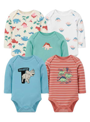 Set de 5 bodys manga larga celeste Dino1