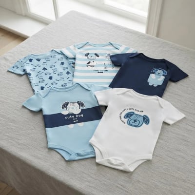 Set 5 Bodys Manga Corta Celeste Perritos