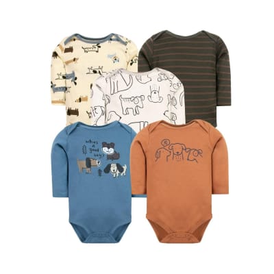 Set de 5 bodys manga larga Celeste Perritos