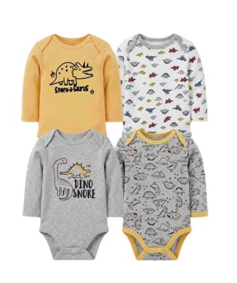 Set de 4 bodys manga larga Amarillo Dino