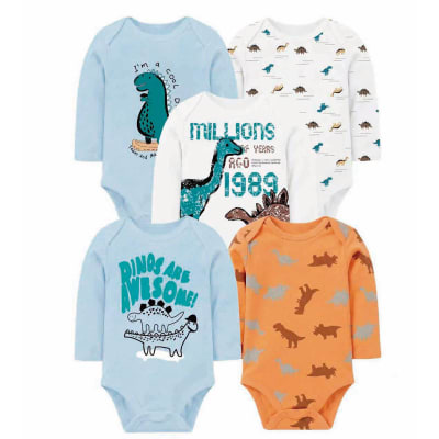 Set de 5 bodys manga larga Naranja Dinosaurio1