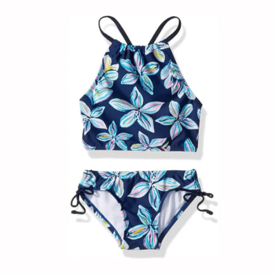 Traje de baño 2 piezas azul flores1