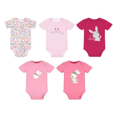 Set 5 bodys manga corta Fucsia Conejita1