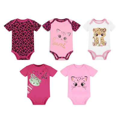 Set 5 bodys manga corta Fucsia Gatita1