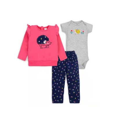 Conjunto 3 Piezas Manga Corta Fucsia Niña1