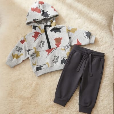 Conjunto Algodón 2 Piezas Gris Dinosaurios1
