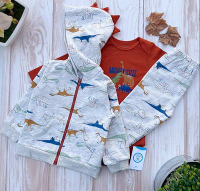 Conjunto 3 Piezas Micropolar Gris Dinosaurios1