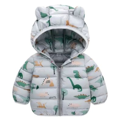 Chaqueta Parka Con Capucha Gris Dinosaurio