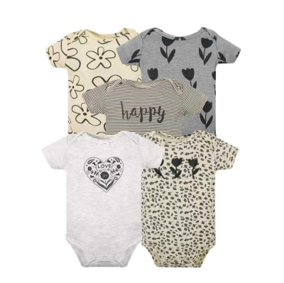 Set 5 Bodys Manga Corta Gris Corazones