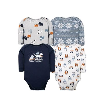Set de 4 Bodys Manga Larga Gris Perritos