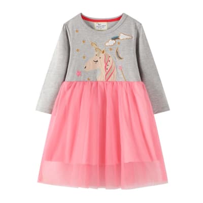 Vestido Manga Larga Gris Unicornio Tul