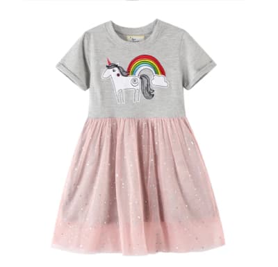 Vestido Manga Corta Unicornio Tul