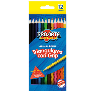 Lápices 12 Colores Triangulares Con Grip Antideslizante  Proarte