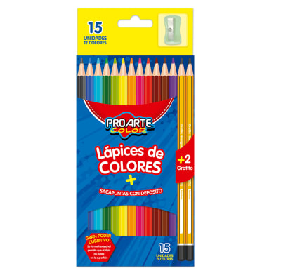 Lapices 12 Colores + 2 Lapiz Grafito + Sacapuntas Proarte1