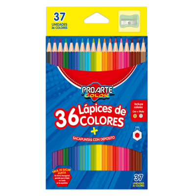 Lápices 36 Colores Hexagonales con Sacapuntas Proarte1