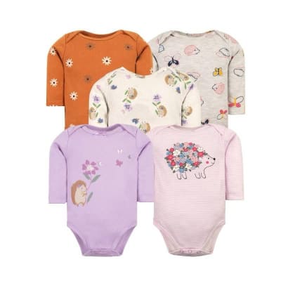Set de 5 Bodys Manga Larga Lila Flores1