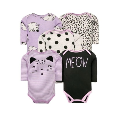Set de 5 Bodys Manga Larga Lila Gatitas