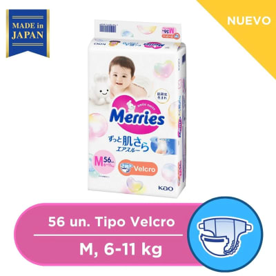 Pañales Merries Velcro Talla M (6–11 kg) – 56 Unidades – Hechos en Japón