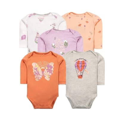 Set de 5 Bodys Manga Larga Naranja Mariposas1